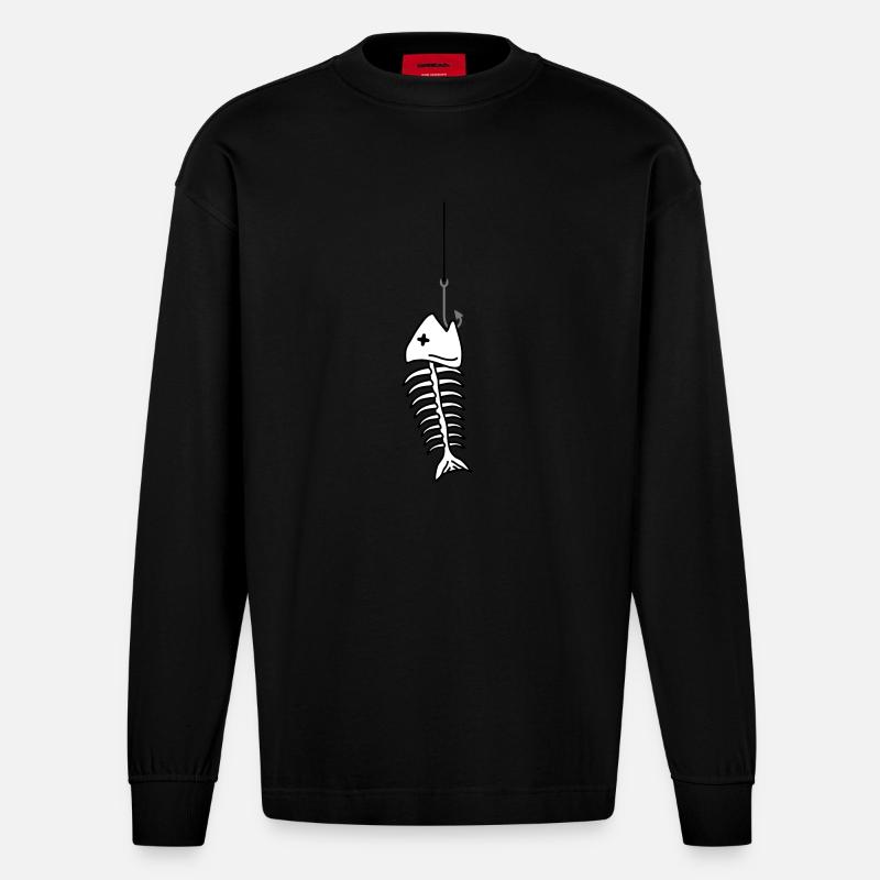 Fishbone On The Hook - Heavyweight Oversized Organic Langarmshirt Made in EU - SOLID BLACK