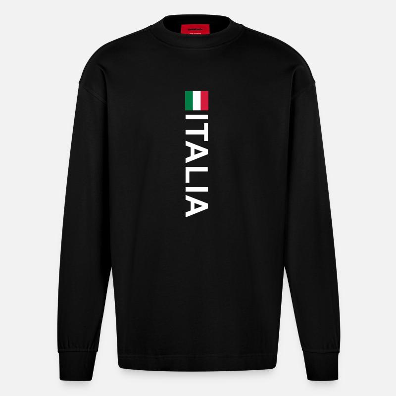 Strisce Italia tre - Heavyweight Oversized Organic Langarmshirt Made in EU - SOLID BLACK