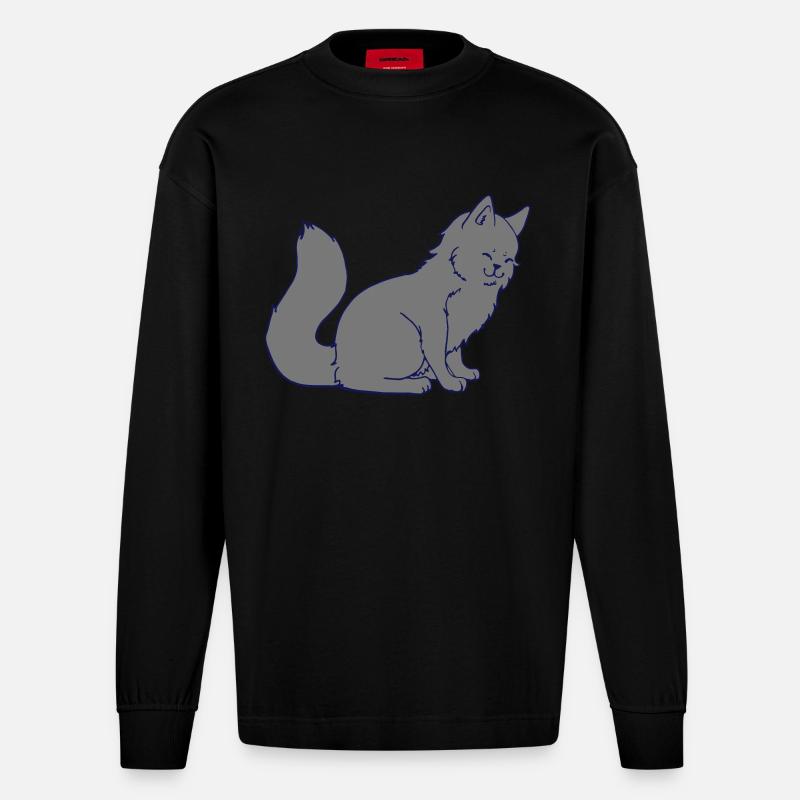 cat - Heavyweight Oversized Organic Langarmshirt Made in EU - SOLID BLACK