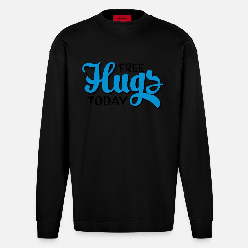 free hugs - Heavyweight Oversized Organic Langarmshirt Made in EU - SOLID BLACK