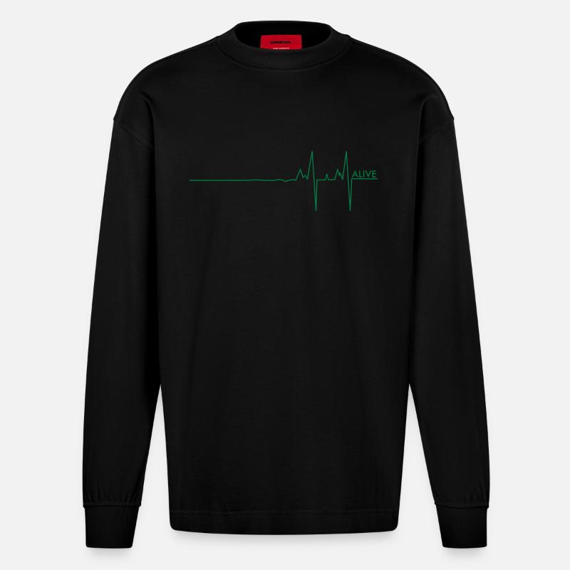 Alive pulse/UK - Heavyweight Oversized Organic Longsleeve Shirt Made in EU - SOLID BLACK
