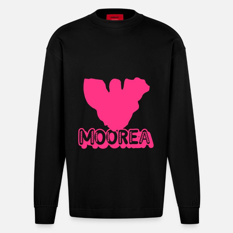 moorea map - Manches longues bio épais oversize fabriqué en UE - SOLID BLACK