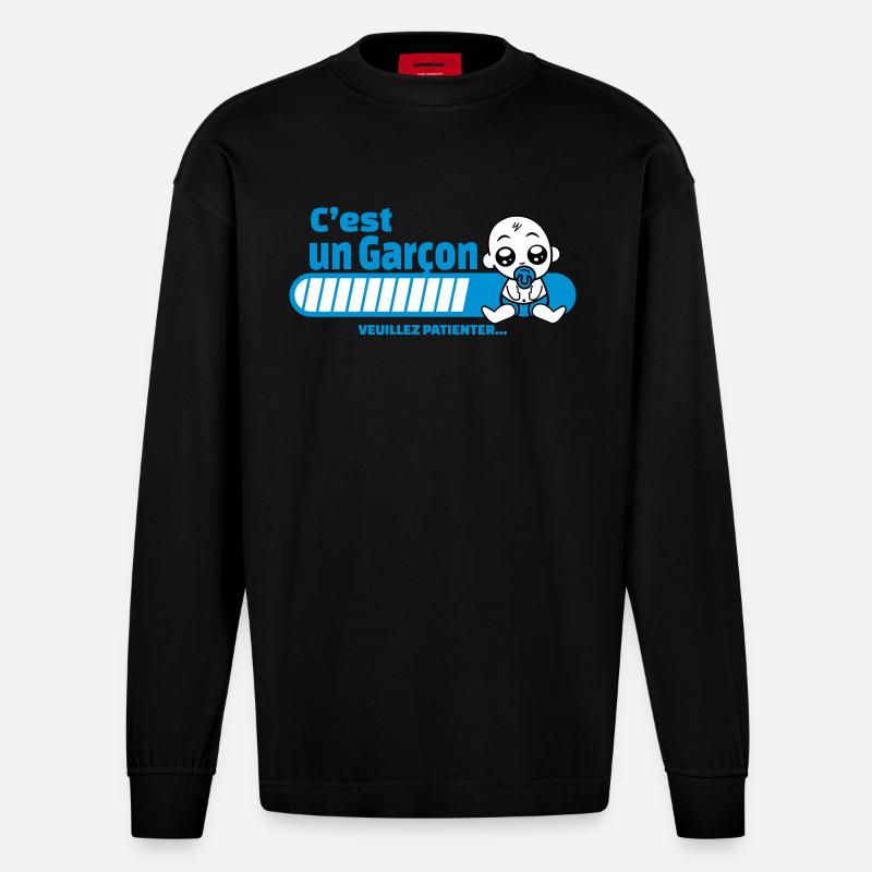 annonce grossesse - c'est un garçon - Manches longues bio épais oversize fabriqué en UE - SOLID BLACK