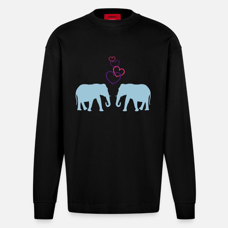 elefanten love 02 - Heavyweight Oversized Organic Langarmshirt Made in EU - SOLID BLACK