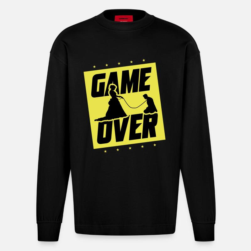 Hochzeit Game Over Junggesellenabschied - Heavyweight Oversized Organic Langarmshirt Made in EU - SOLID BLACK