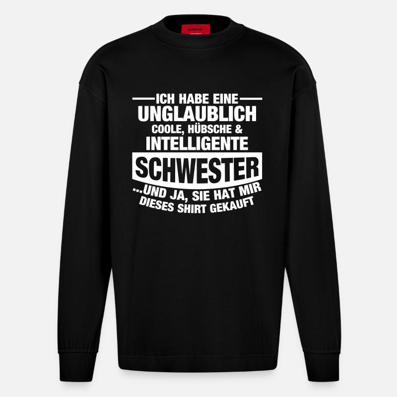 Tolle Schwester - Heavyweight Oversized Organic Langarmshirt Made in EU - SOLID BLACK