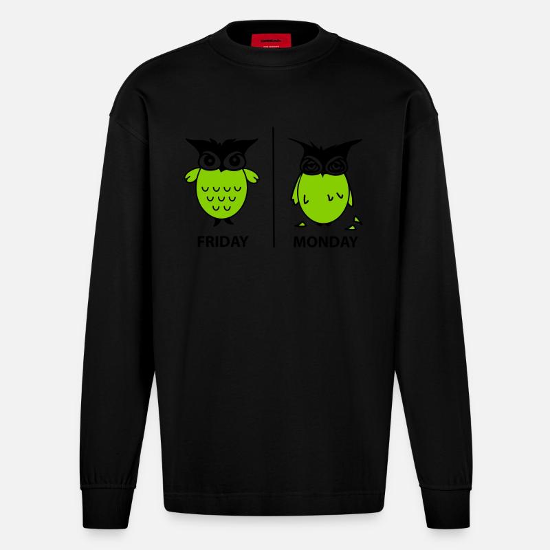 Wochenende der Eulen - Heavyweight Oversized Organic Langarmshirt Made in EU - SOLID BLACK