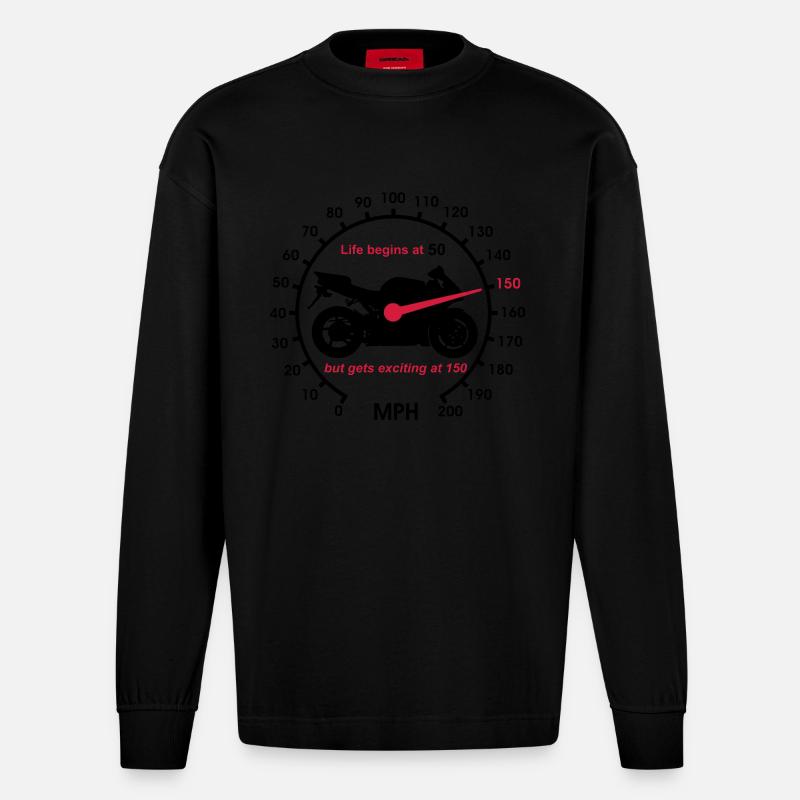 Life begins at 50 - Heavyweight Oversized Organic Langarmshirt Made in EU - SOLID BLACK