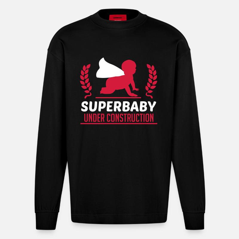 Superbaby under construction - Heavyweight Oversized Organic Langarmshirt Made in EU - SOLID BLACK