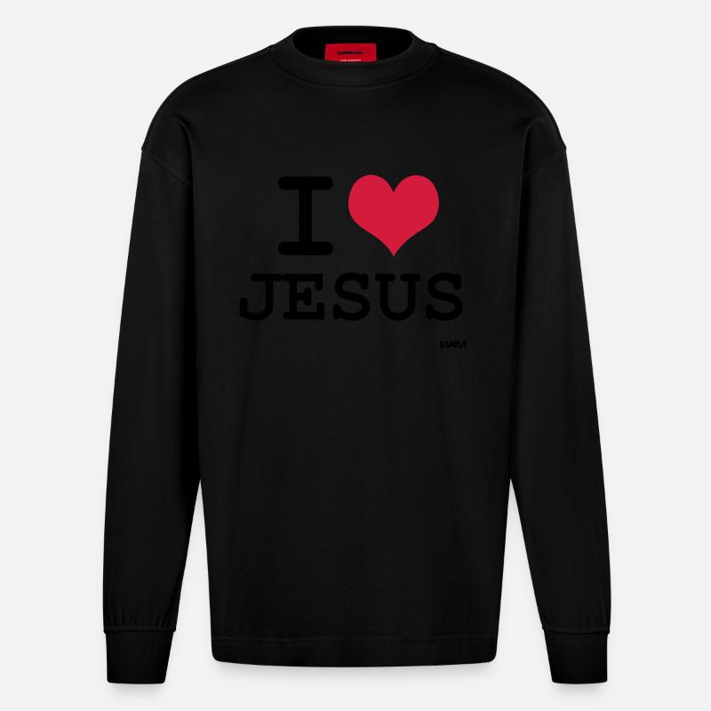 j'aime jésus par wam - Manches longues bio épais oversize fabriqué en UE - SOLID BLACK