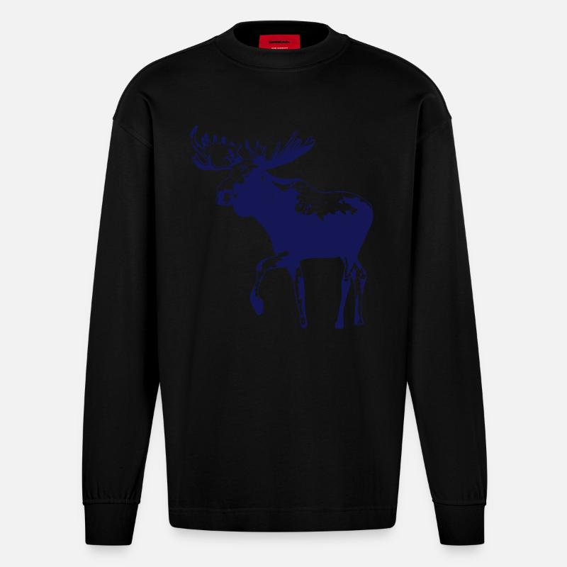 elch - elk - moose - jagd - jäger - Heavyweight Oversized Organic Langarmshirt Made in EU - SOLID BLACK