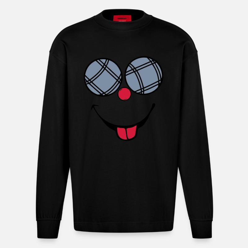 petanque boule smiley sourire langue2 - Manches longues bio épais oversize fabriqué en UE - SOLID BLACK