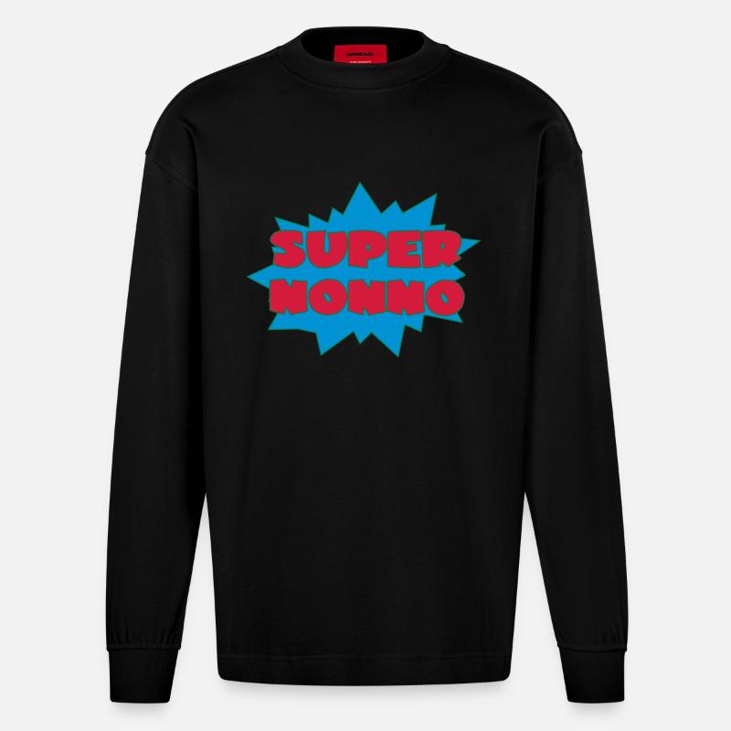 SUPER NONNO - Manches longues bio épais oversize fabriqué en UE - SOLID BLACK
