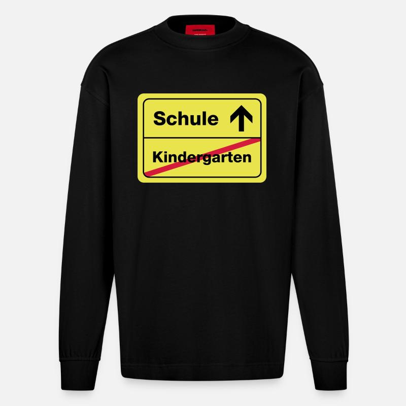 schule , kindergarten - Heavyweight Oversized Organic Langarmshirt Made in EU - SOLID BLACK