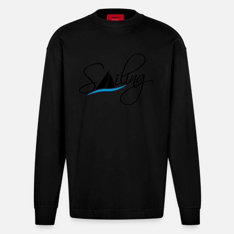 Sailing Logo Design - Heavyweight Oversized Organic Langarmshirt Made in EU - SOLID BLACK