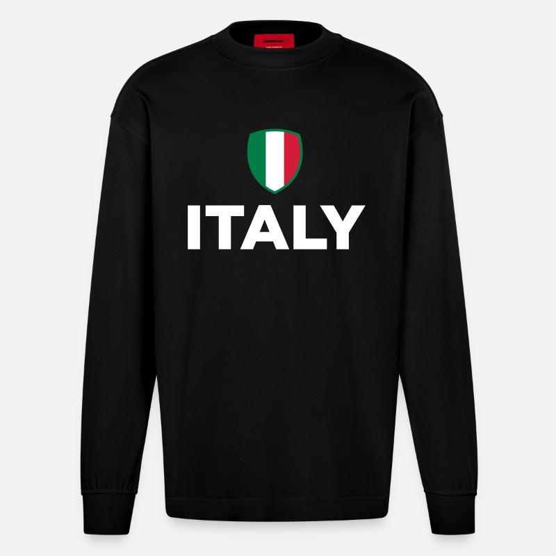 Drapeau national d'Italie - Manches longues bio épais oversize fabriqué en UE - SOLID BLACK
