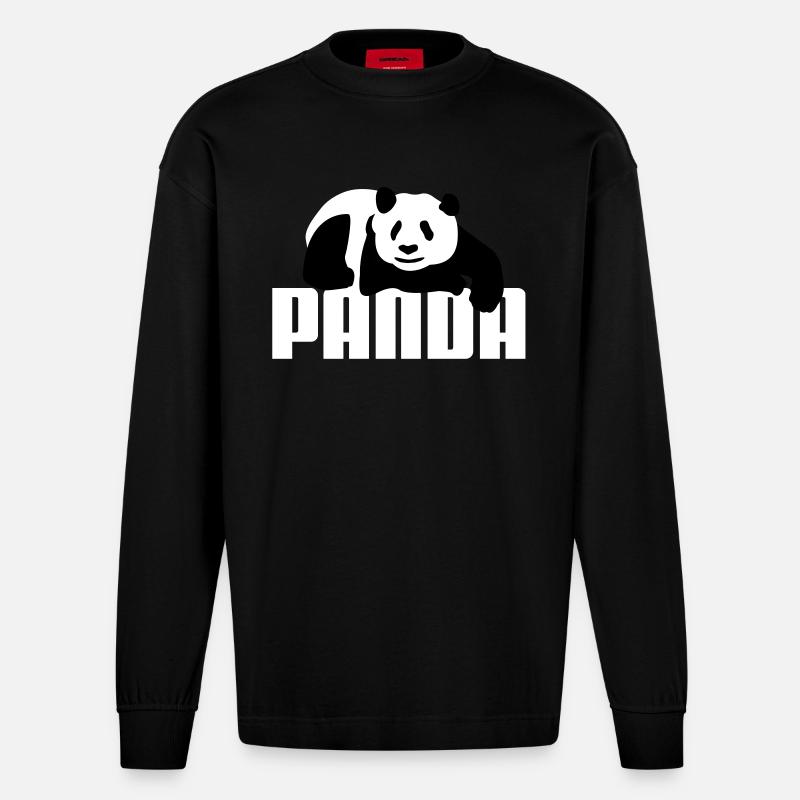 Pandabär - Heavyweight Oversized Organic Langarmshirt Made in EU - SOLID BLACK