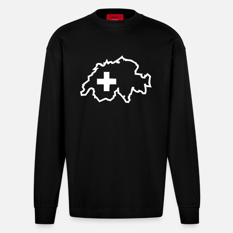 Schweiz - Schweizer Kreuz - Heavyweight Oversized Organic Langarmshirt Made in EU - SOLID BLACK