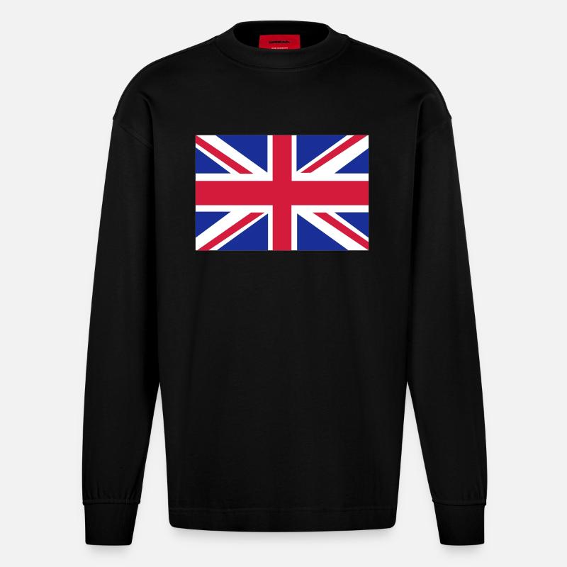 British Flag - Heavyweight Oversized Organic Longsleeve Shirt Made in EU - SOLID BLACK