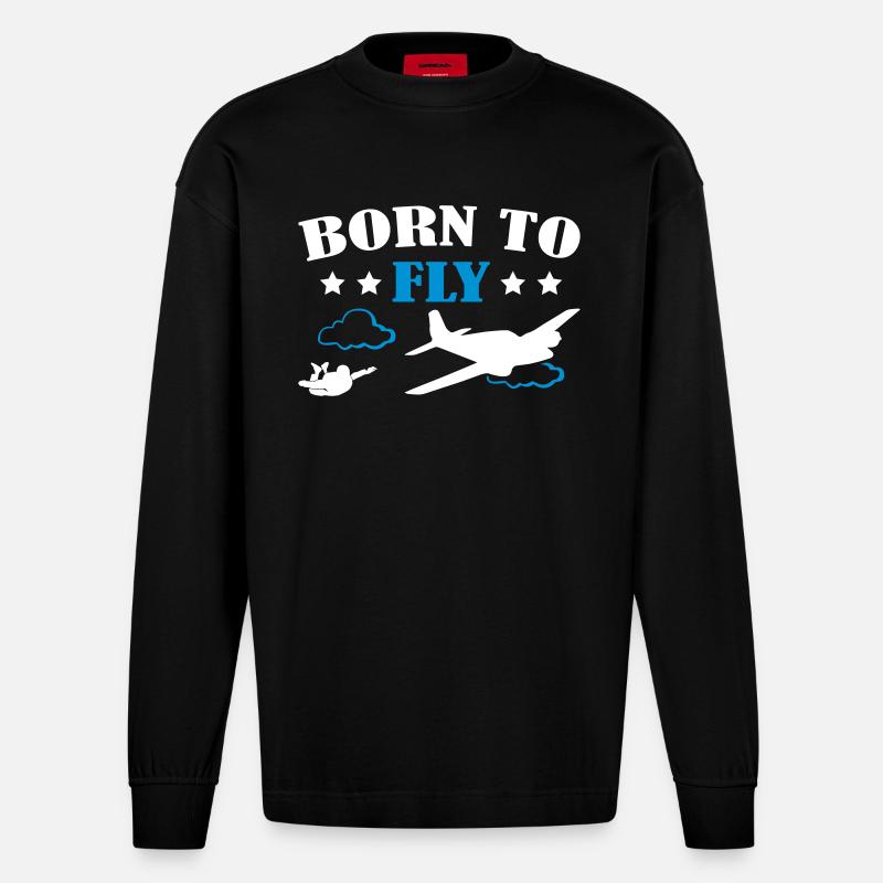 Born To Fly Skydive - Heavyweight Oversized Organic Langarmshirt Made in EU - SOLID BLACK