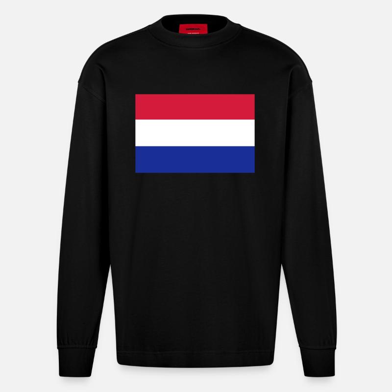 Pays-Bas, Pays-Bas, Pays-Bas, drapeau, drapeau - Manches longues bio épais oversize fabriqué en UE - SOLID BLACK