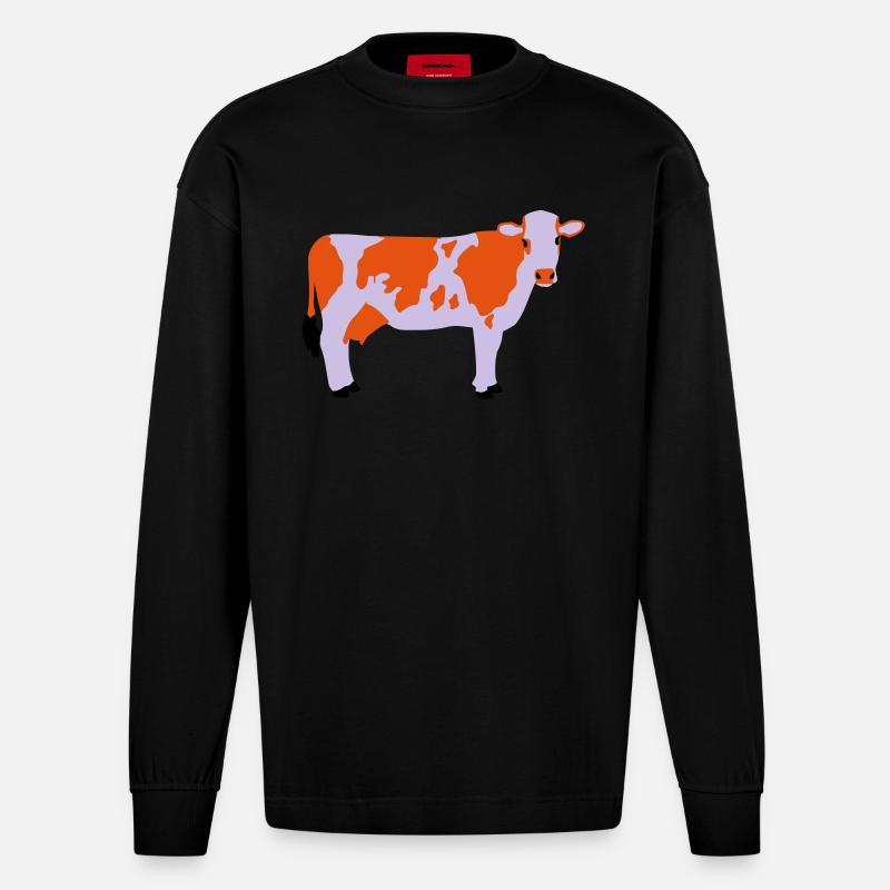 Kuh Vektor gefleckt - Heavyweight Oversized Organic Langarmshirt Made in EU - SOLID BLACK