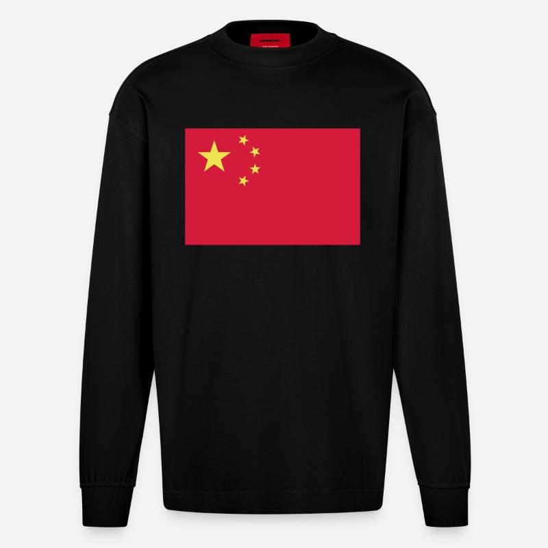 Drapeau Chine / China flag - Manches longues bio épais oversize fabriqué en UE - SOLID BLACK