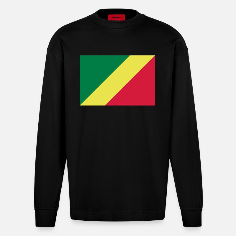 Drapeau Congo / Congo flag - Manches longues bio épais oversize fabriqué en UE - SOLID BLACK