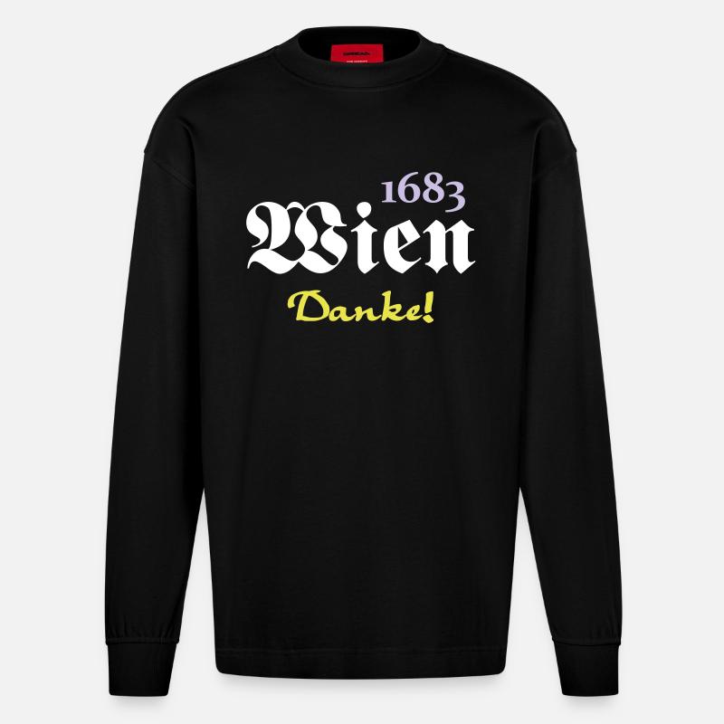1683 Wien - Danke (3) - Heavyweight Oversized Organic Langarmshirt Made in EU - SOLID BLACK