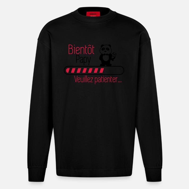 Bientôt papy - Futur Papi - Manches longues bio épais oversize fabriqué en UE - SOLID BLACK