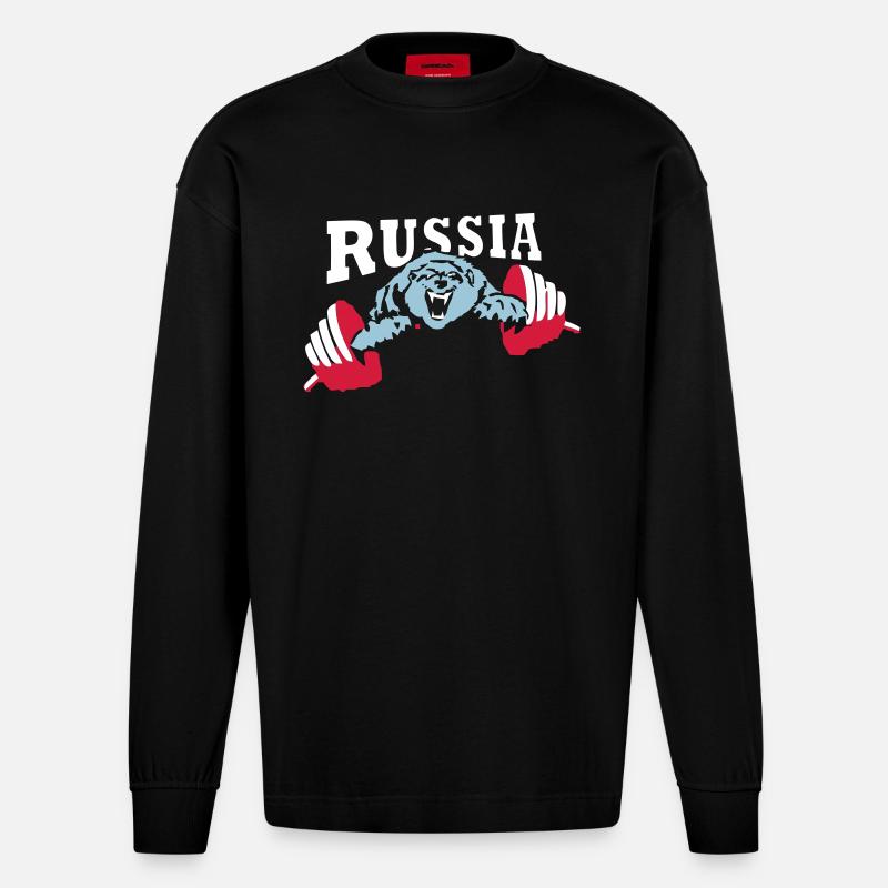 Russia Bear - Heavyweight Oversized Organic Langarmshirt Made in EU - SOLID BLACK