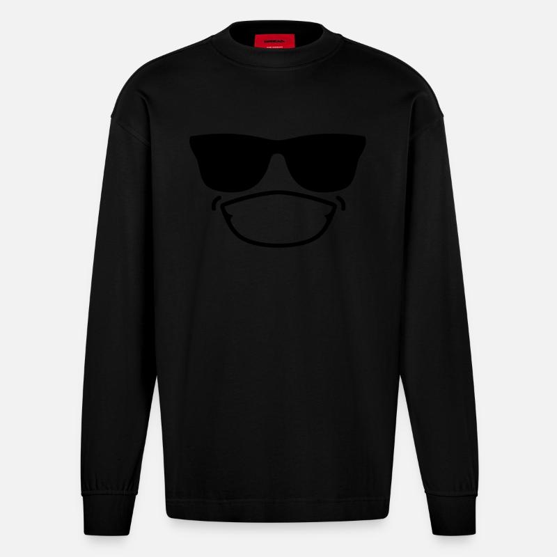 smiley12b - Heavyweight Oversized Organic Langarmshirt Made in EU - SOLID BLACK