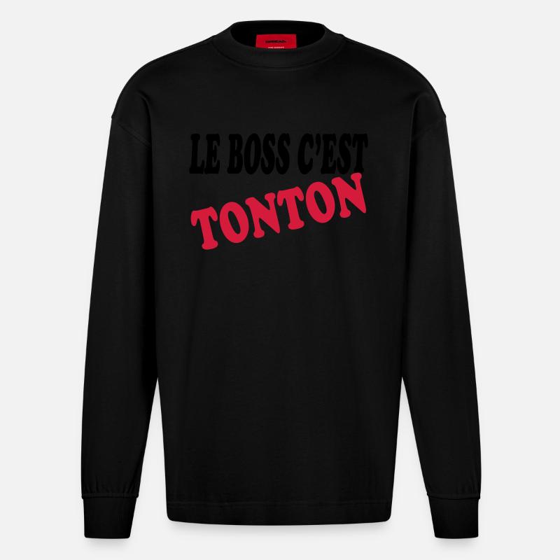 Le boss c'est tonton - Heavyweight Oversized Organic Langarmshirt Made in EU - SOLID BLACK