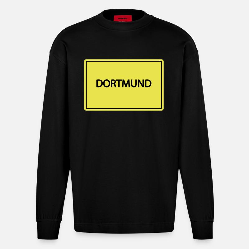 ortsschild dortmund - Heavyweight Oversized Organic Langarmshirt Made in EU - SOLID BLACK