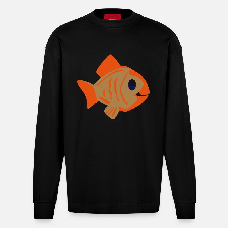 Fischen - Heavyweight Oversized Organic Langarmshirt Made in EU - SOLID BLACK