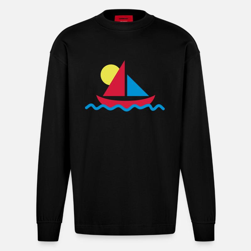 Segelboot mit Sonne - Heavyweight Oversized Organic Langarmshirt Made in EU - SOLID BLACK