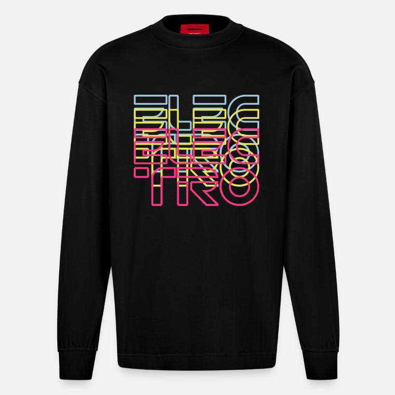 Electro typo - Heavyweight Oversized Organic Langarmshirt Made in EU - SOLID BLACK
