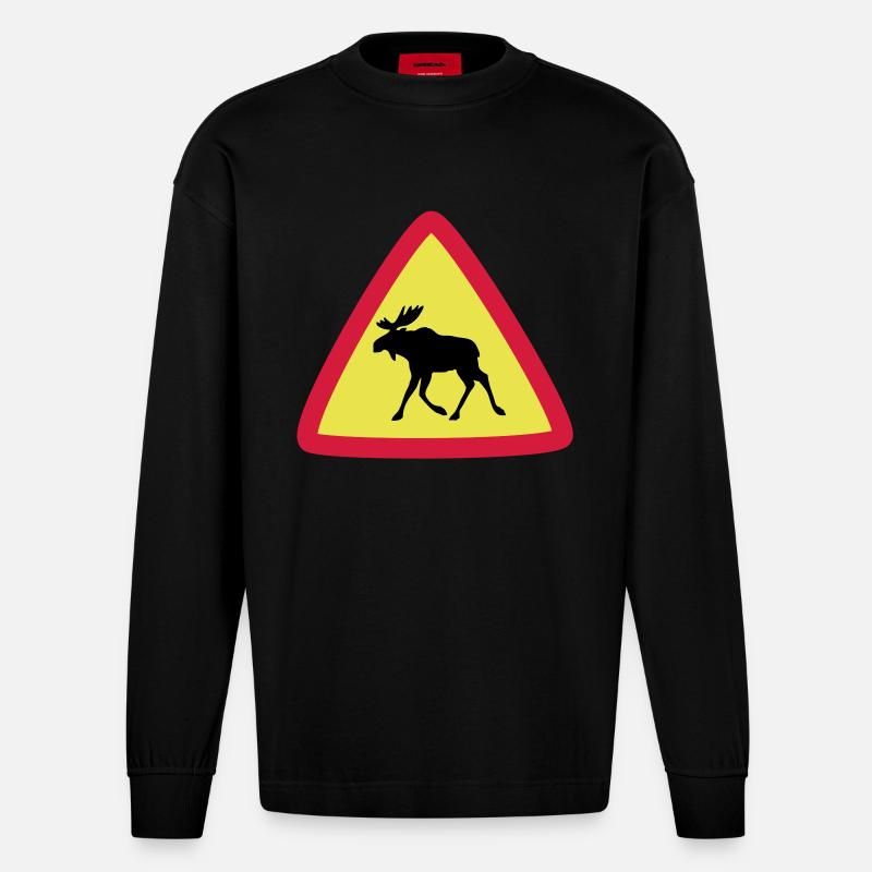 Elch 3clr - Heavyweight Oversized Organic Langarmshirt Made in EU - SOLID BLACK