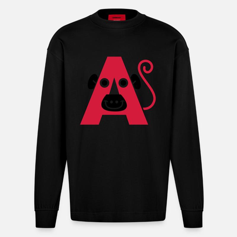 letter a - Heavyweight Oversized Organic Langarmshirt Made in EU - SOLID BLACK