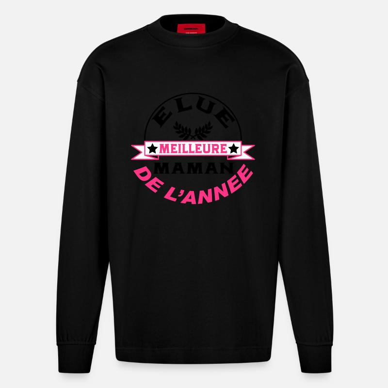 Elue meilleure maman de l'année - Manches longues bio épais oversize fabriqué en UE - SOLID BLACK