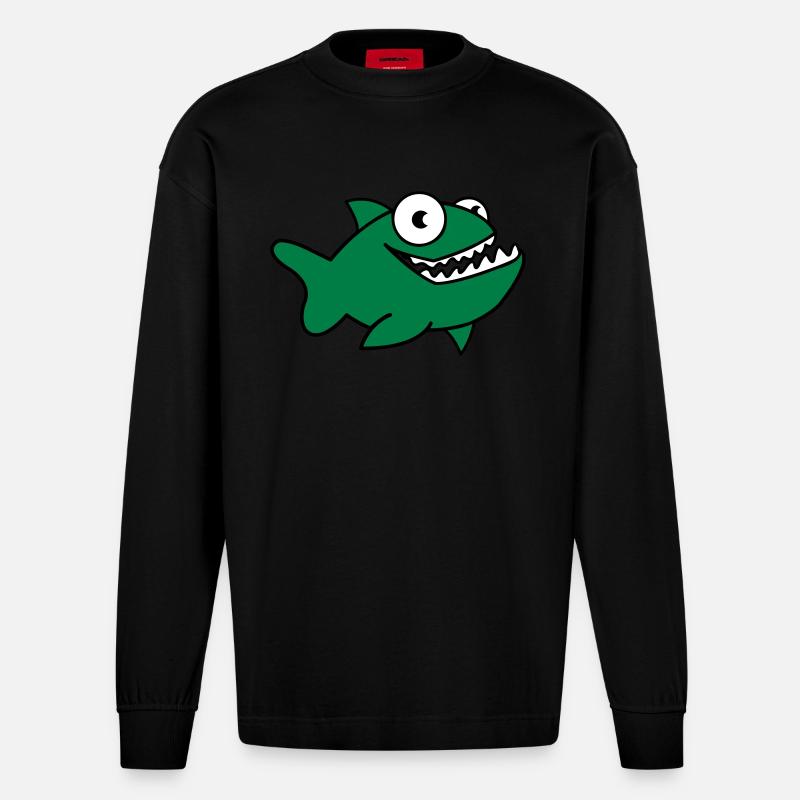 piranha 01 - Heavyweight Oversized Organic Langarmshirt Made in EU - SOLID BLACK