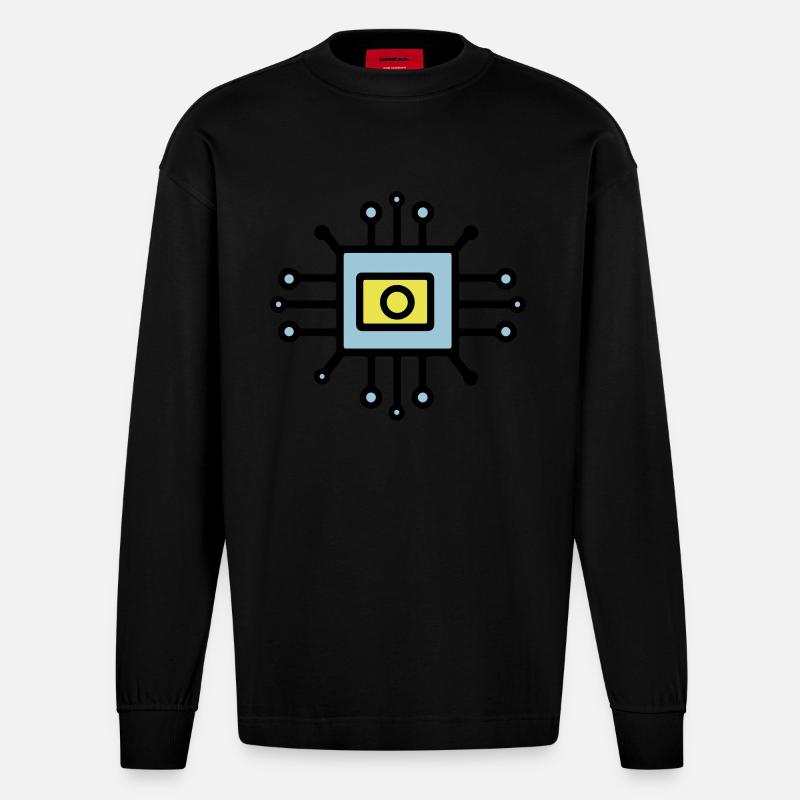 Chip Digital Computer Sensor - Heavyweight Oversized Organic Langarmshirt Made in EU - SOLID BLACK