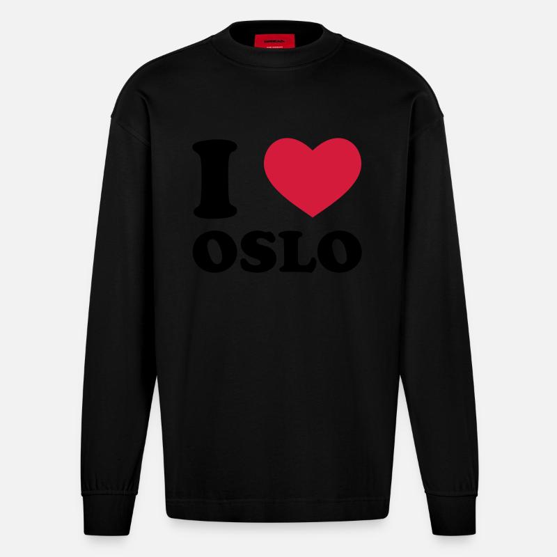 I Love Oslo - Manches longues bio épais oversize fabriqué en UE - SOLID BLACK