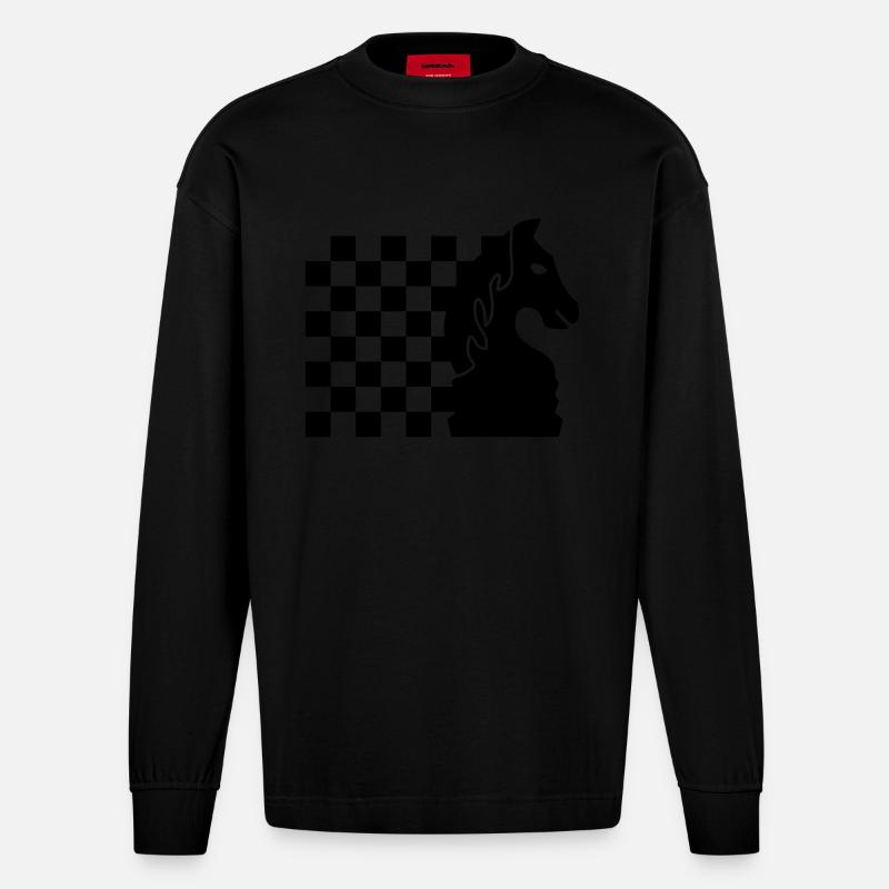 schach_pferd_b_1c - Heavyweight Oversized Organic Langarmshirt Made in EU - SOLID BLACK