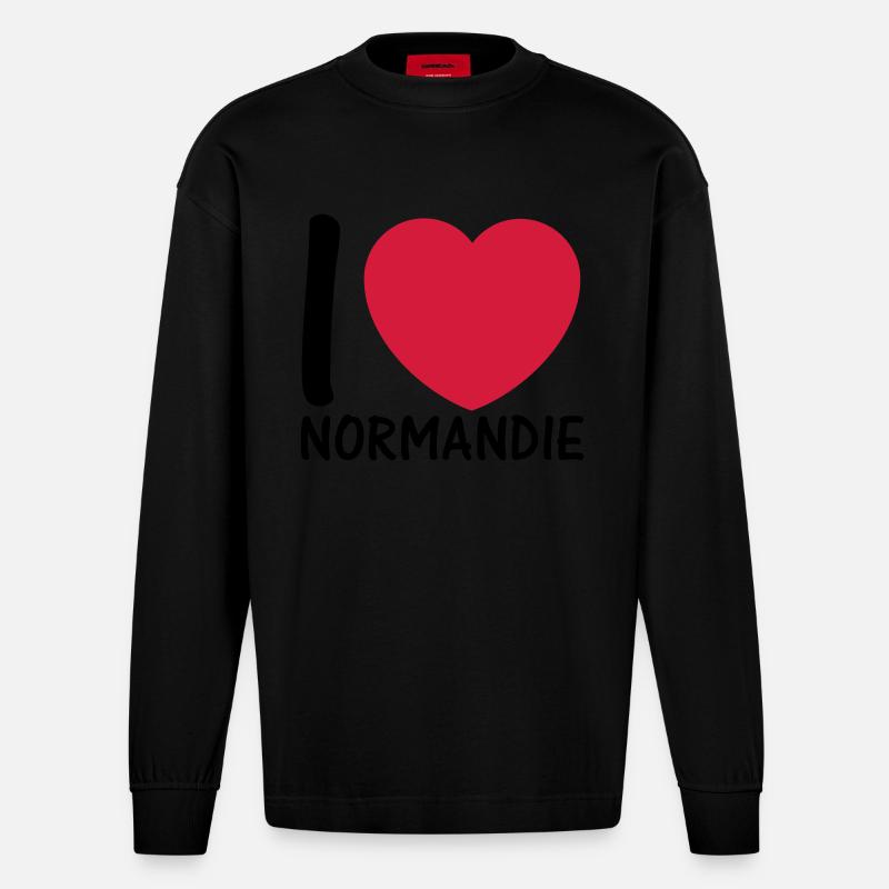i love normandie 2c - Manches longues bio épais oversize fabriqué en UE - SOLID BLACK