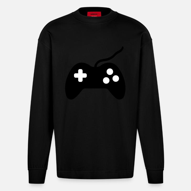 controller symbol - Heavyweight Oversized Organic Langarmshirt Made in EU - SOLID BLACK