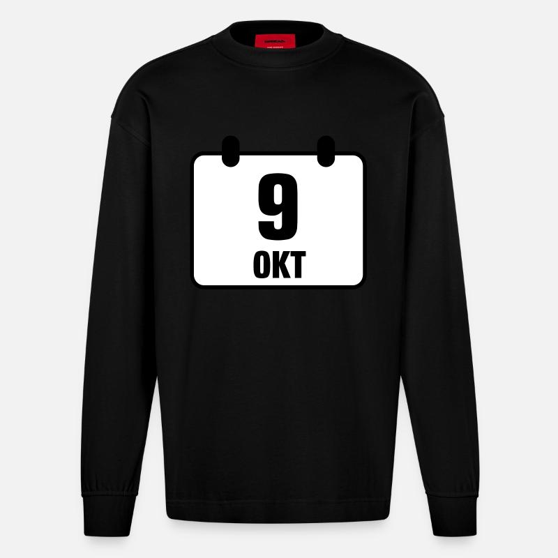 9 octobre anniversaire anniversaire 2c - Manches longues bio épais oversize fabriqué en UE - SOLID BLACK