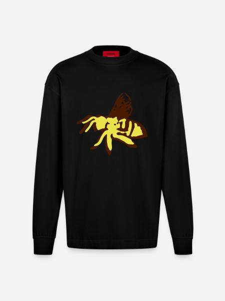 Honey Bee insect art -1 - Heavyweight Oversized Organic Longsleeve Shirt Made in EU - SOLID BLACK