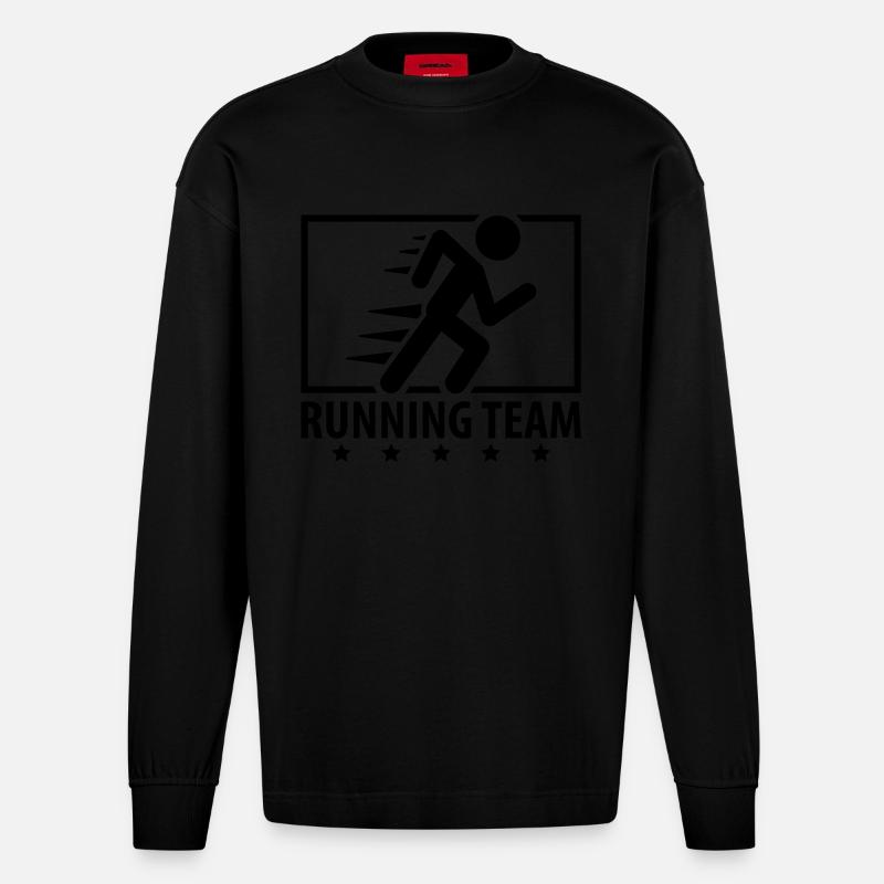 running_team_design_qu1 - Manches longues bio épais oversize fabriqué en UE - SOLID BLACK