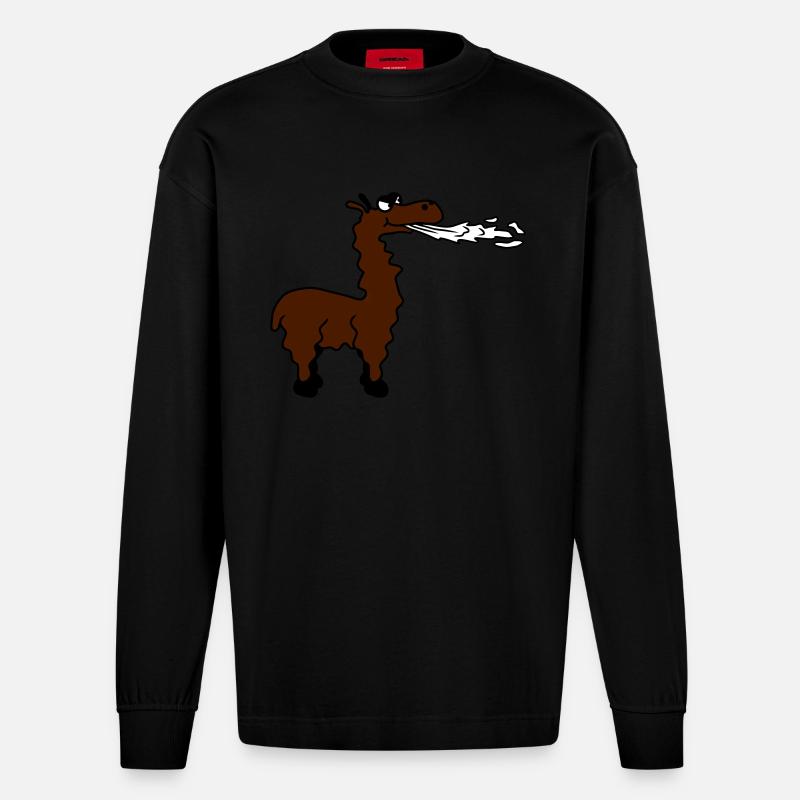 Spitting Llama - Manches longues bio épais oversize fabriqué en UE - SOLID BLACK